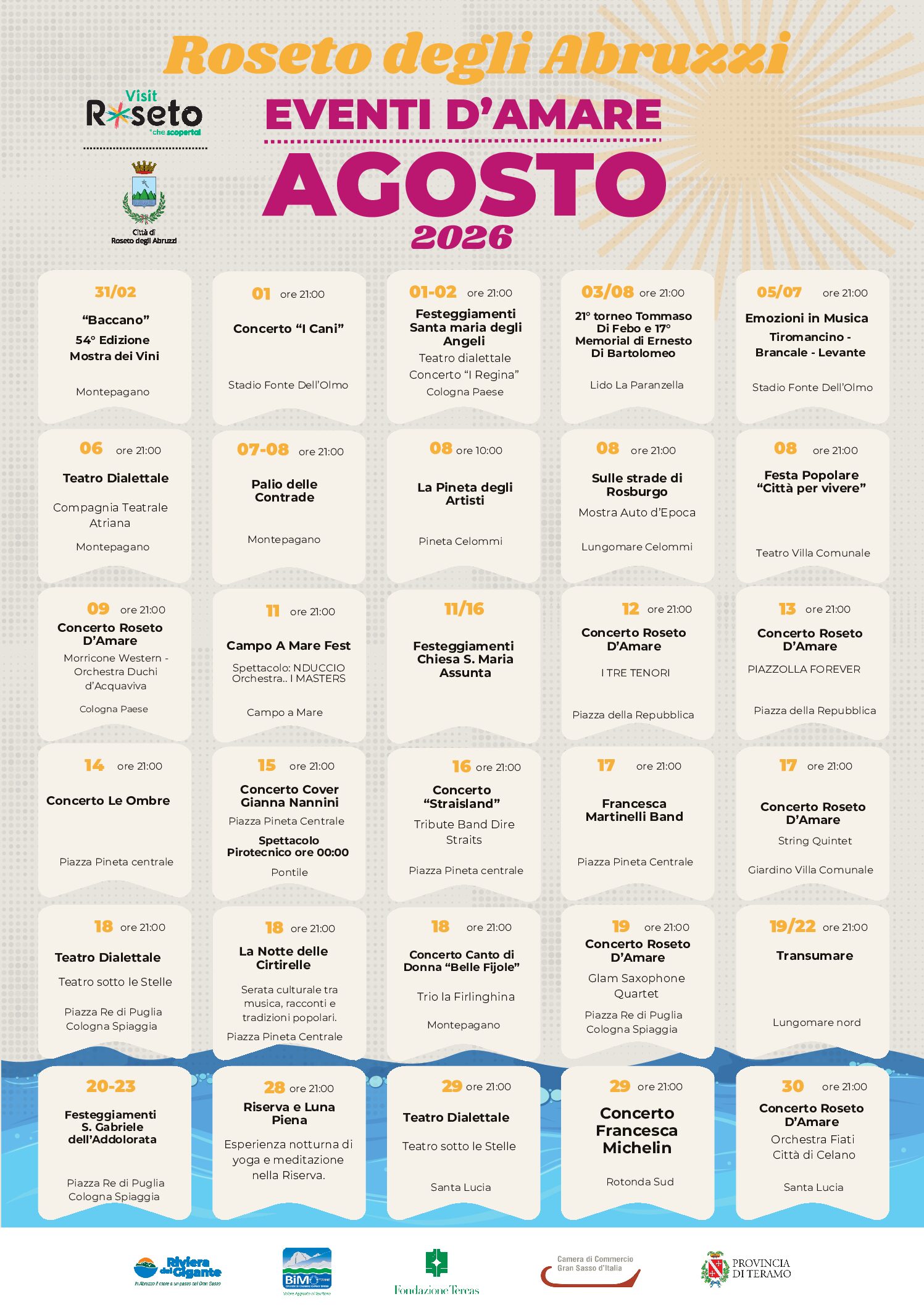EVENTI MESE DI AGOSTO 2026